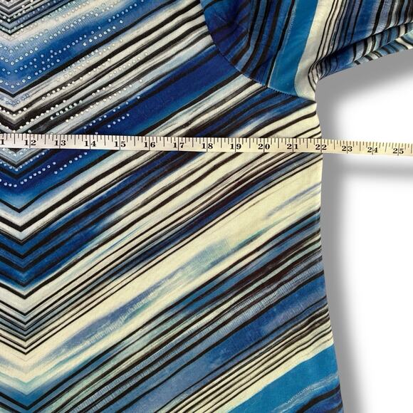 Chico's Zenergy Top Womens Size 2 (Large) Boat Neck Sparkle 3/4 Button Cuff - Picture 5 of 6